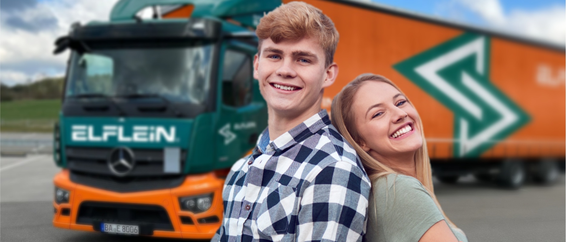 _neues CI_Azubi männlich weiblich vor LKW Ausbildung als Kfz-Mechatroniker:in (m/w/d) Schwerpunkt Nutzfahrzeugtechnik 2026 - Stellenausschreibung